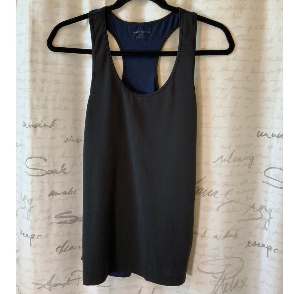 Tory Burch Sport Black Navy Racerback Active Tank Top XS Colorblock